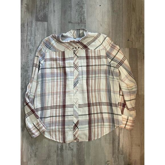 Free People wesley ivory plaid button down top - Size: Large - Picture 4 of 9